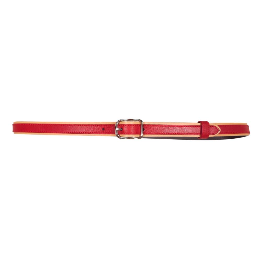 Coach 3935 Slim Two Tone Leather Belt Red Tan Small